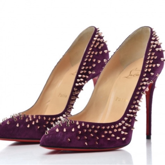 CHRISTIAN LOUBOUTIN Suede Velour Studded Spike Pumps 36 6 100 High Heels Merlot - Picture 2 of 10